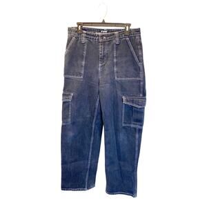 Hot Topic Denim Dark Wash High Rise Wide Leg Carpenter Cargo Pants 9